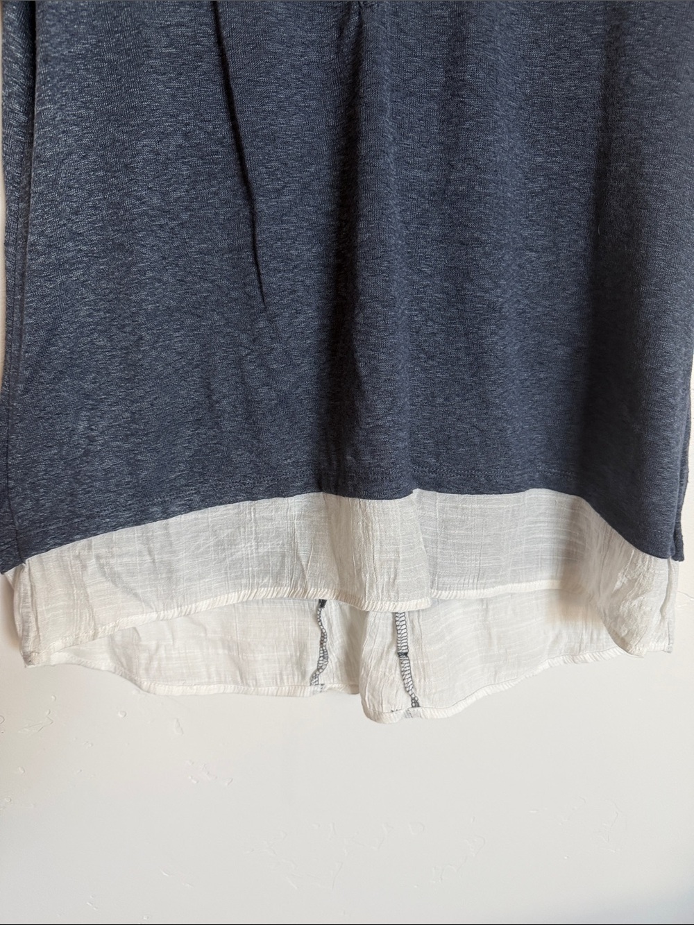 bobeau Slate Blue Short Sleeve Layered Hem Top with White Trim - Picture 4 of 8